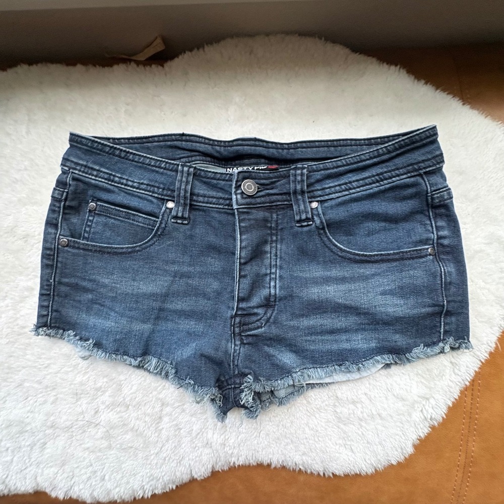 Nasty Pig Mens Dark Wash Denim Cut Off Shorts Raw Hem Blue Size 29 Button Fly